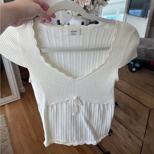 Aritzia Wilfred White Knit Blouse